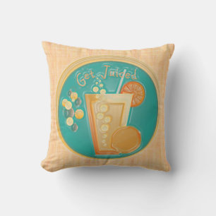 Coussin Heure de la fête graphique 3D (orange)