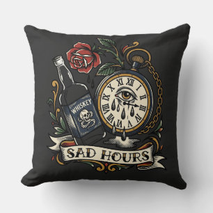 Coussin Heures tristes Tatouage Flash Horloge 3h du matin 