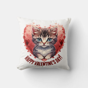 Coussin Heureuse Sainte-Valentin Little Kitten avec coeur
