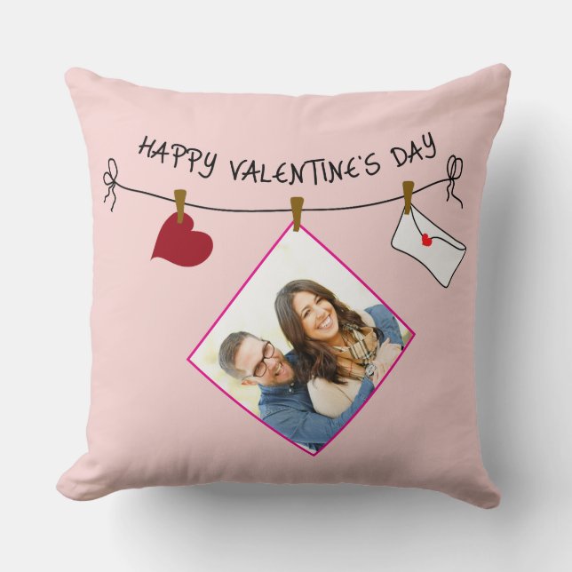 Coussin Heureuse Sainte-Valentin personnalisé photo amour  (Recto)
