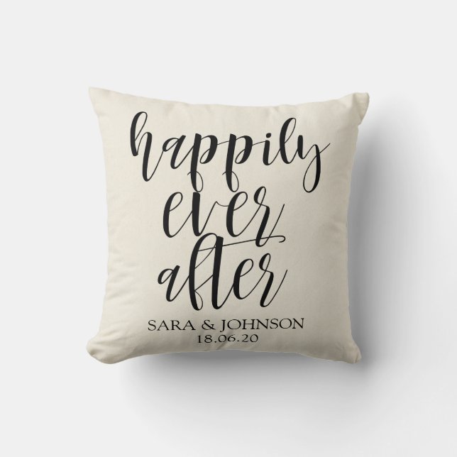 Coussin heureux jamais après|cadeau mariage pour couple (Recto)
