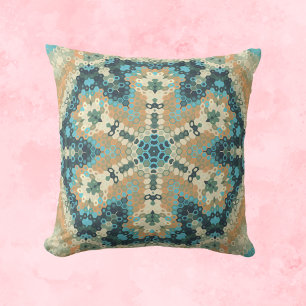 Coussin Hex Mandala bleu et orange