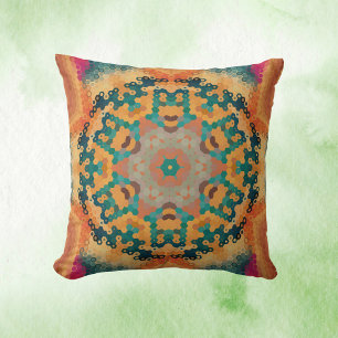 Coussin Hex Mandala orange et bleu