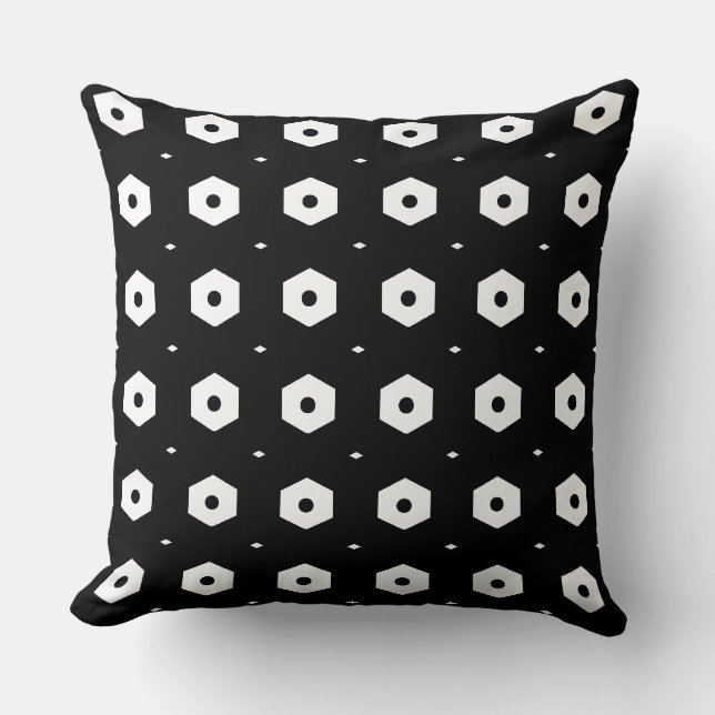 Coussin Hexagon blanc élégant sur noir (Recto)