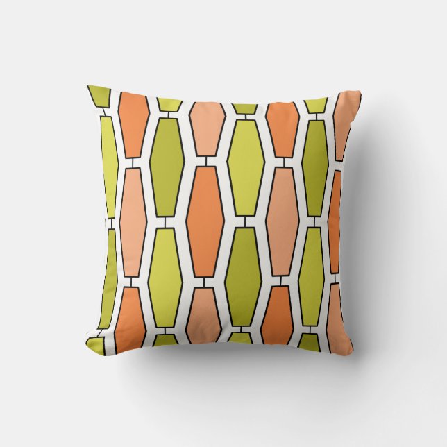 Coussin Hexagone ovale, orange et avocat de mod (Recto)