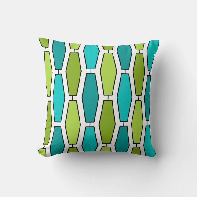 Coussin Hexagone ovale, Teal et vert de mod (Recto)