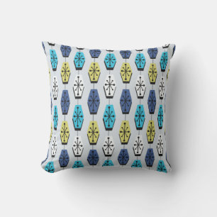 Coussin Hexagons modernes du milieu du siècle Turquoise