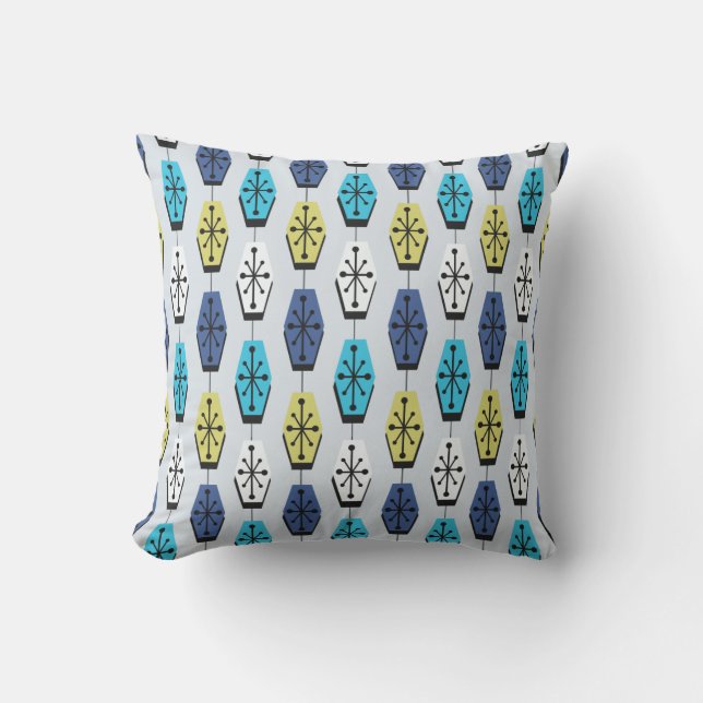 Coussin Hexagons modernes du milieu du siècle Turquoise (Recto)