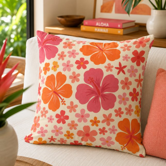 Coussin Hibiscus Floral Tropical Rétro (Créateur téléchargé)