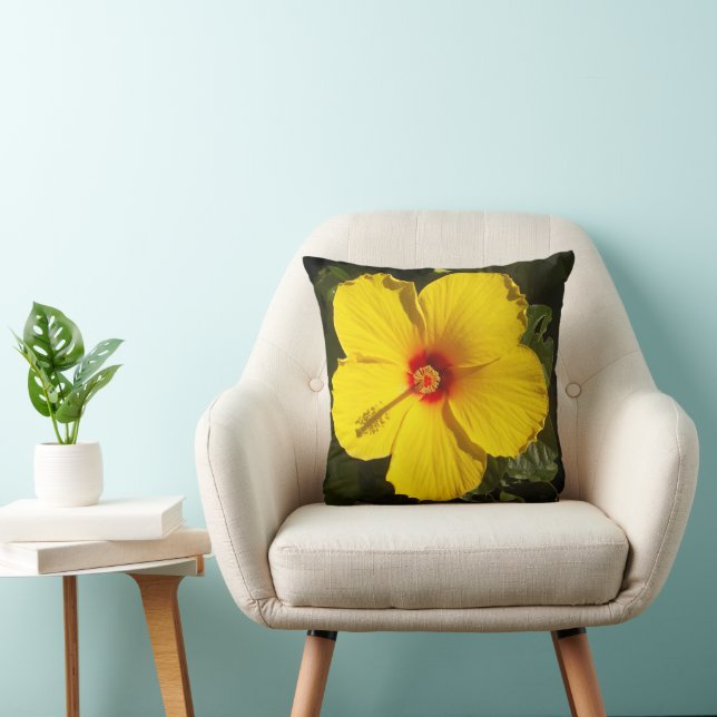 Coussin Hibiscus jaune tropical Nature Photo (Chaise)