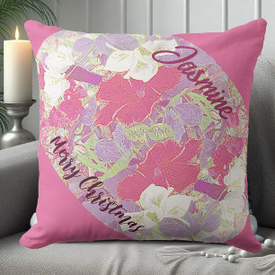 Coussin Hibiscus rose Floral Joyeux Jardin de Noël mignon