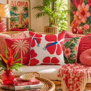 Coussin Hibiscus rouge minimaliste et moderne