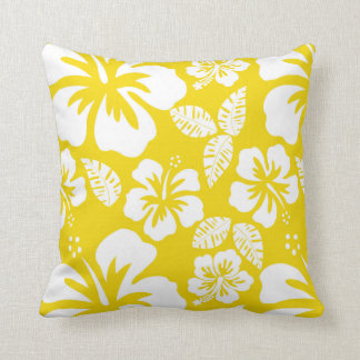 Coussin Hibiscus Tropical Jaune D'Or Hawaïen