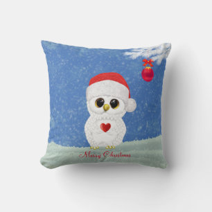 Coussin Hibou de Noël blanc
