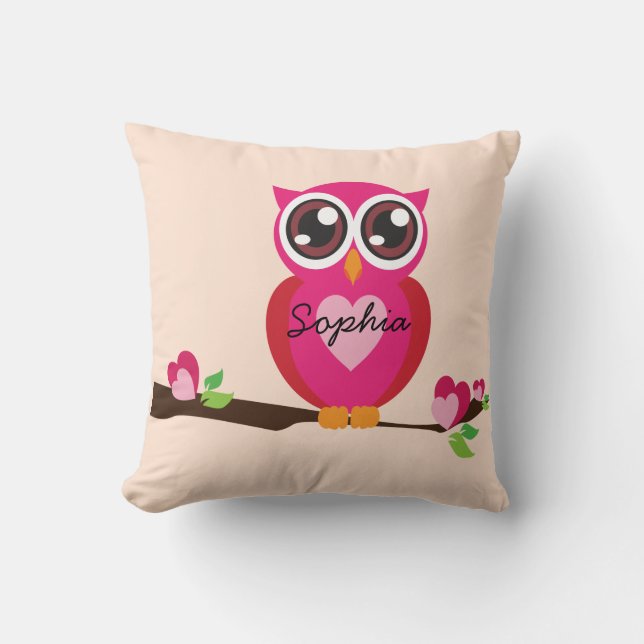 Coussin Hibou mignon d'amour avec le nom fait sur commande (Recto)