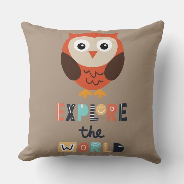 Coussin Hibou mignon explorateur (Recto)