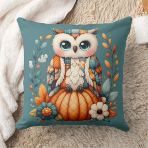 Coussin Hibou patchwork sur citrouille — Cottagecore autom