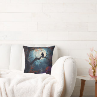 Coussin Hibou pleine lune dans la nuit de l'arbre d'automn