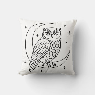 Coussin Hibou sur croissant de lune avec étoiles en ligne