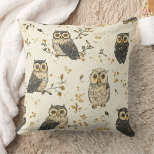 Coussin Hiboux Vintage & Motif Botanique Floral