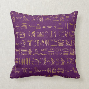 Coussin Hiéroglyphes égyptiens d'or métallique sur le v