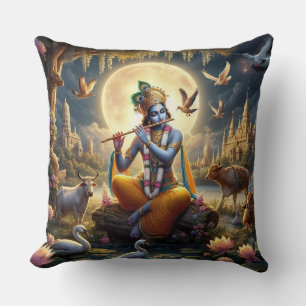 Coussin Hindou God Krishna avec flûte - Jeter l'oreiller