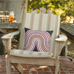 Coussin Hip Coral Orange Blush Rose Black Wave Motif