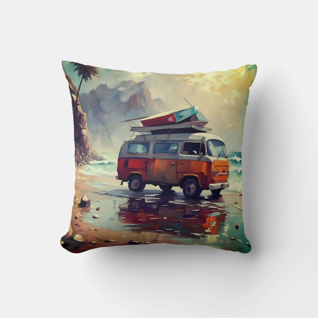 Coussin Hippie Van Seascape Voyageur Mood Art (Recto)