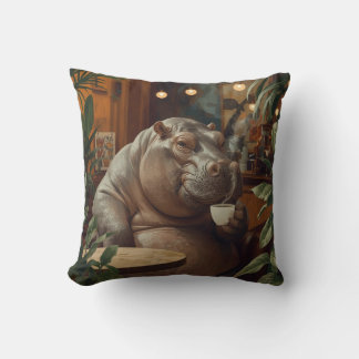 Coussin Hippo drinks coffee. Surreal style