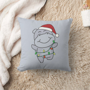 Coussin Hippo Noël Animaux d'hiver Hippopotames Jeu d'orei