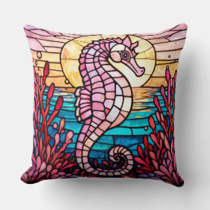 Coussin Hippocampe coloré en verre coloré avec corail vibr