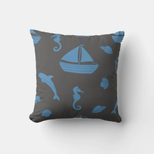 Coussin Hippocampe et coquillages de plage nautique