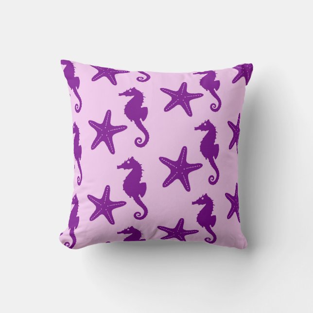 Coussin Hippocampe et étoile de mer - améthyste et orchidé (Recto)