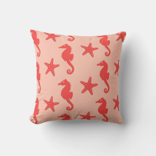 Coussin Hippocampe et étoiles de mer - nuances de corail o