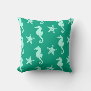 Coussin Hippocampe et poisson d'eau - vert turquoise et ma