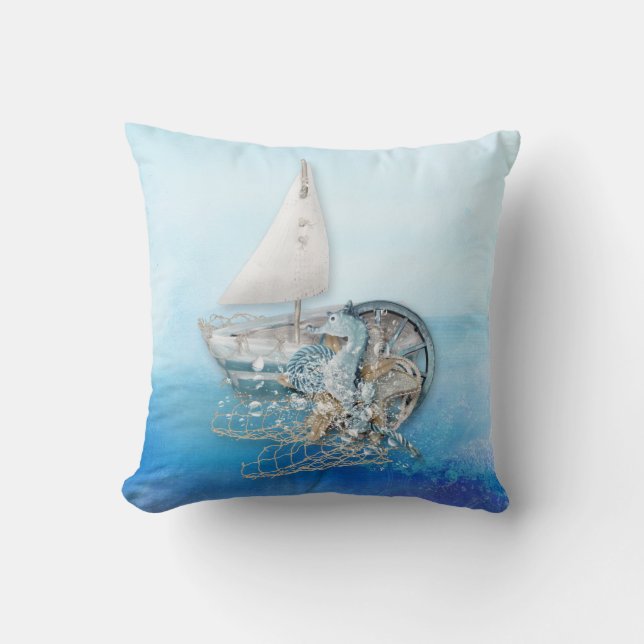 Coussin Hippocampe et poissons nautiques - mer - toutes (Recto)