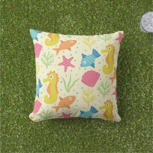 Coussin Hippocampe, étoile de mer et coquillages sous-mari
