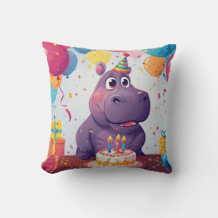 Coussin Hippopotame adorable célébrant son anniversaire av