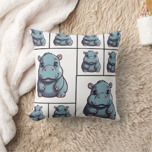 Coussin Hippopotame bleu imprimé