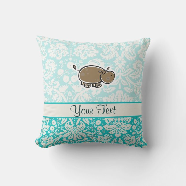 Coussin Hippopotame mignon ; Teal (Recto)