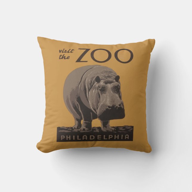 Coussin Hippopotame vintage hippo zoo poster wpa (Recto)