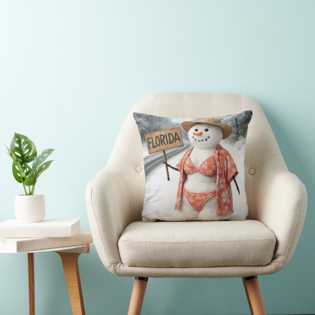 Coussin Hitchhiking Snow Lady With Florida Sign (Chaise)