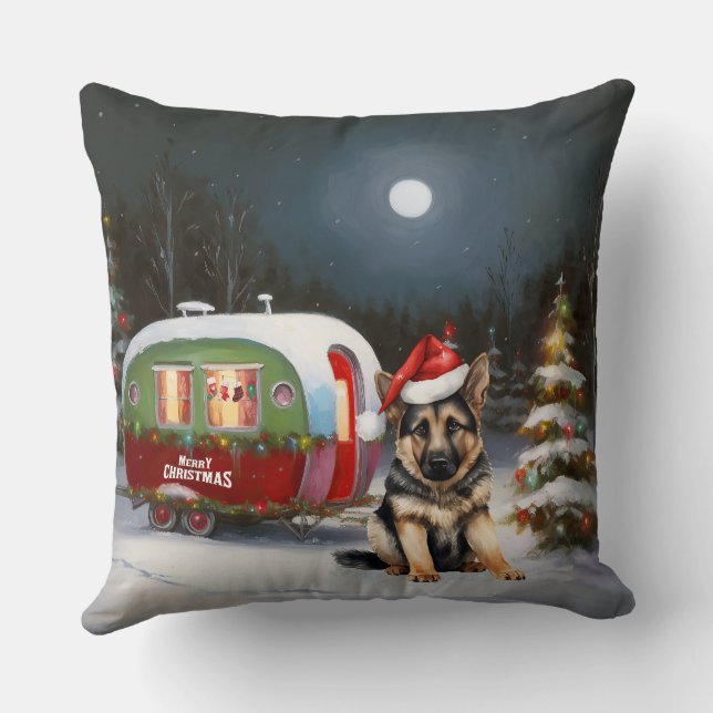 Coussin Hiver Allemand Berger Caravane Noël Aventure (Verso)