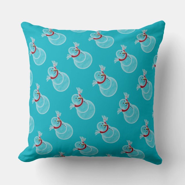 Coussin Hiver Bleu Noël Snowman Motif Jeu d'oreiller (Recto)