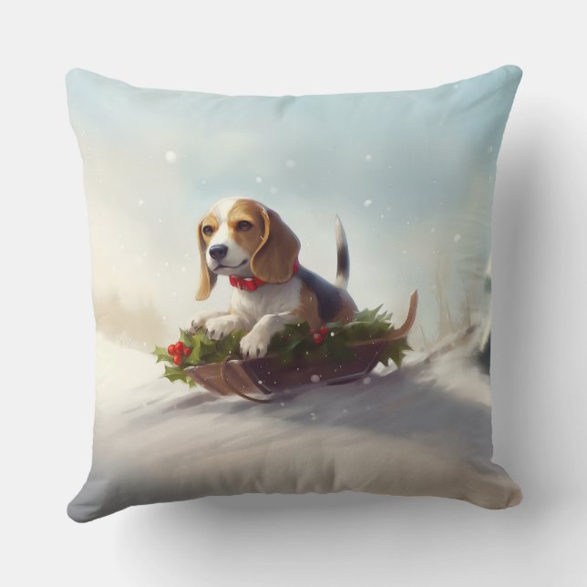 Coussin hiver de neige de Noël beagle (Verso)