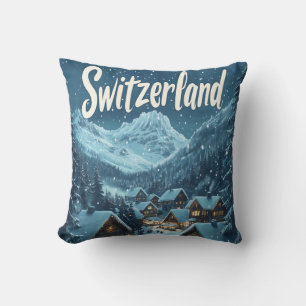 Coussin Hiver en Suisse : Scène de village de montagne