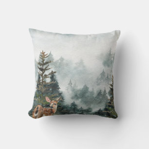Coussin Hiver Forêt forestière Foggy Mountain Doe