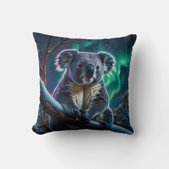 Coussin Hiver Koala et Southern Lights (Recto)