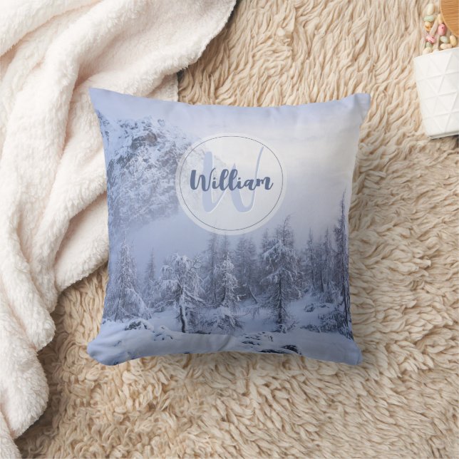 Coussin Hiver merveilleux brouillard épinette forêt neige  (Couverture)
