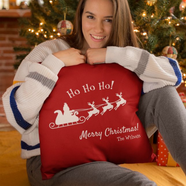 Coussin Ho Ho Ho Joyeux Noël avec Père Noël, Rouge (Créateur téléchargé)